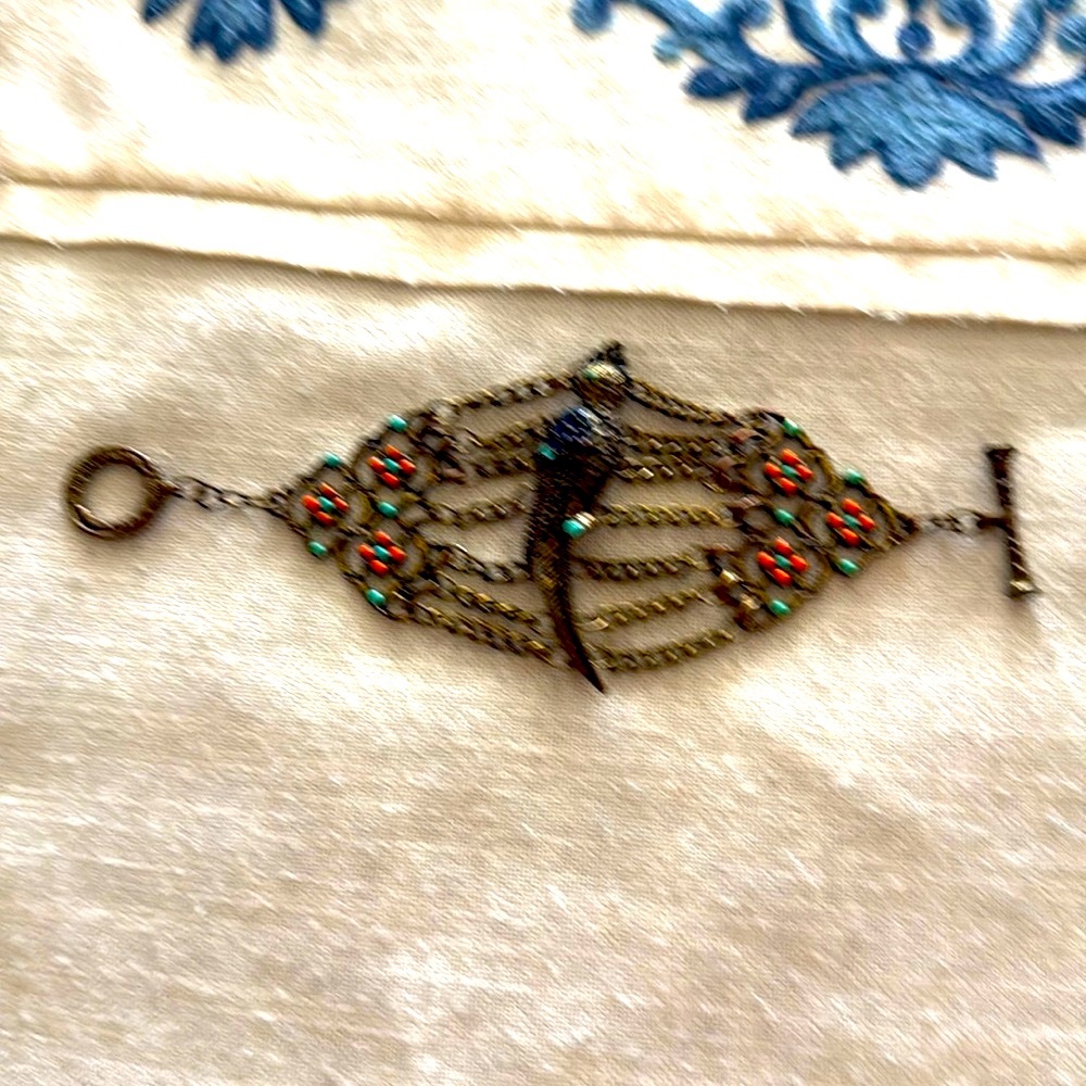 Bracelet vintage coral turquoise detail large detailed bird in the center